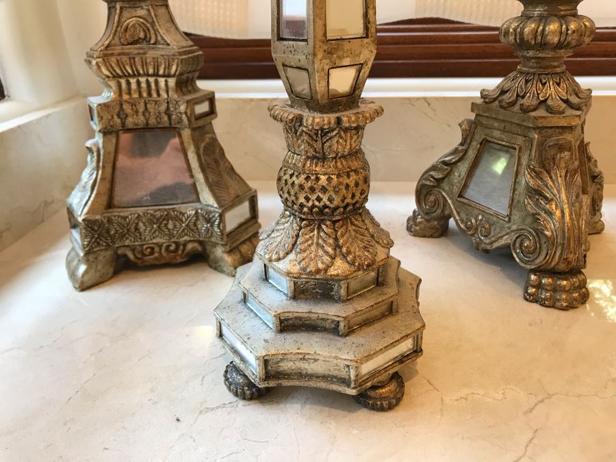 Set Of Three Mirrored Candle Holders 25H, 22H, 18H [Photo 7]