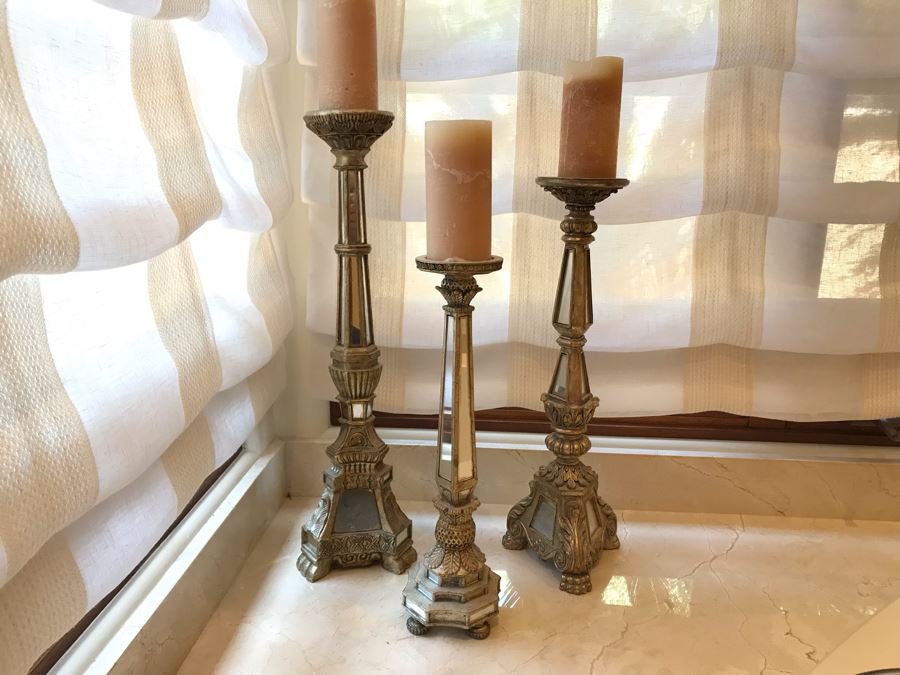 Set Of Three Mirrored Candle Holders 25H, 22H, 18H [Photo 5]