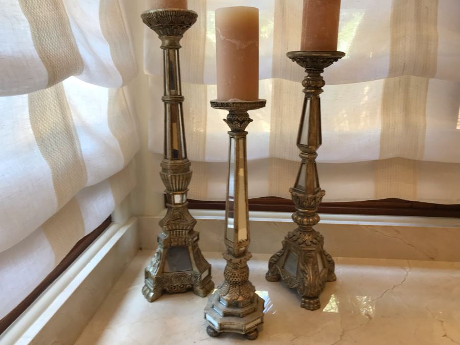 Set Of Three Mirrored Candle Holders 25H, 22H, 18H [Photo 6]