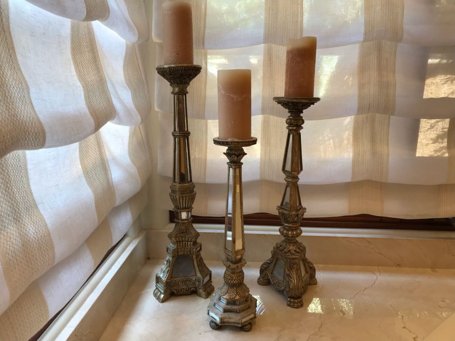 Set Of Three Mirrored Candle Holders 25H, 22H, 18H [Photo 4]