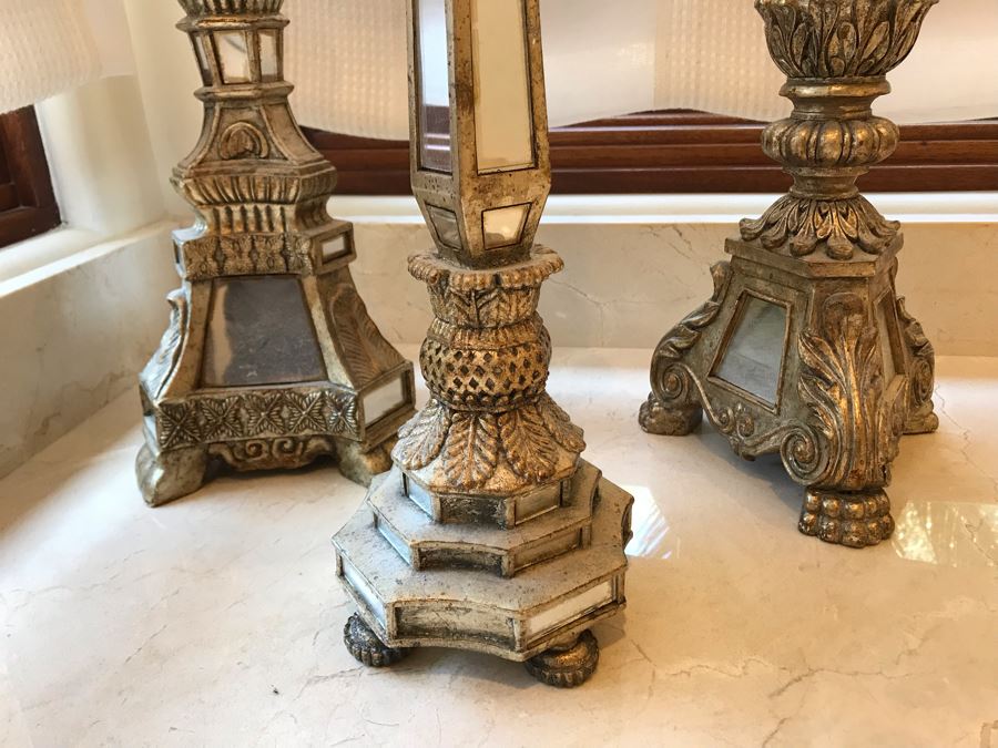 Set Of Three Mirrored Candle Holders 25H, 22H, 18H [Photo 8]