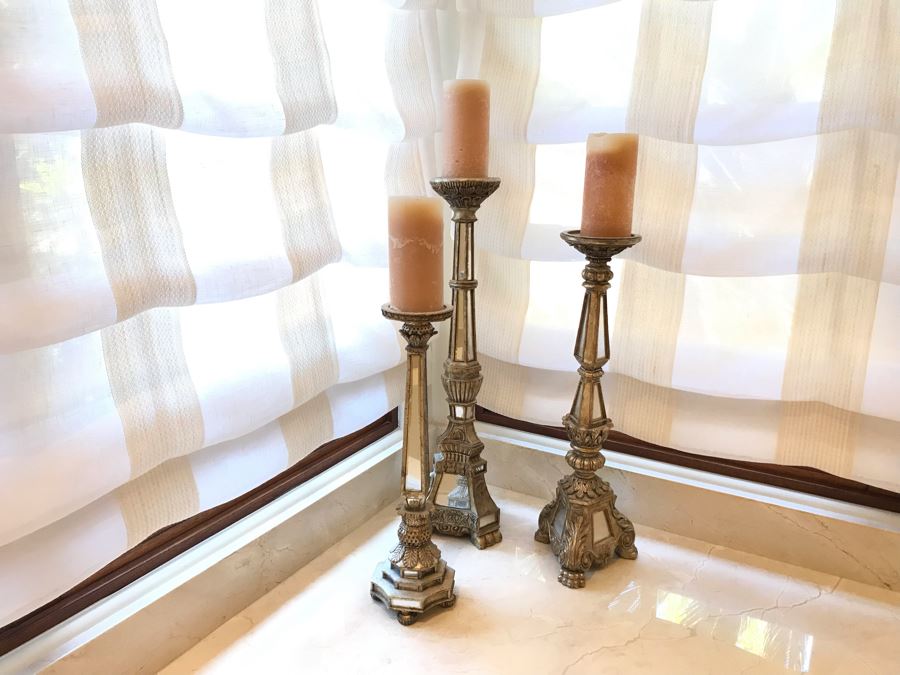 Set Of Three Mirrored Candle Holders 25H, 22H, 18H [Photo 2]