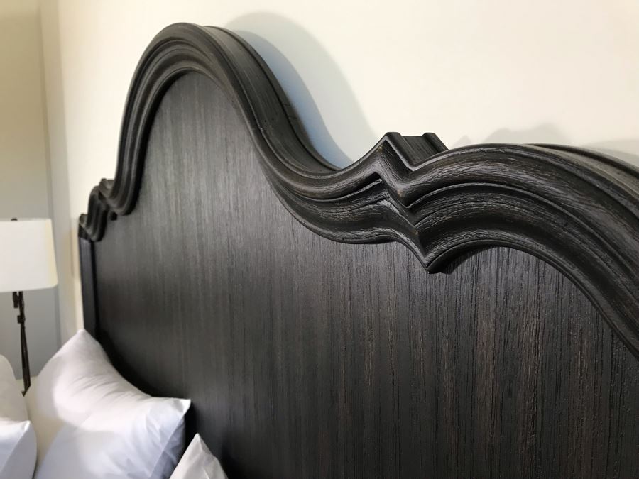 Wooden King Size Headboard From Hooker Furniture With Metal Bed Frame And Bedding (Does Not Include Mattress Or Boxspring) Retails $1,390 [Photo 5]