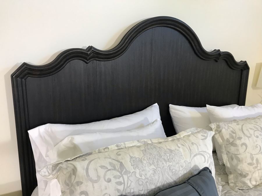 Wooden King Size Headboard From Hooker Furniture With Metal Bed Frame And Bedding (Does Not Include Mattress Or Boxspring) Retails $1,390 [Photo 4]