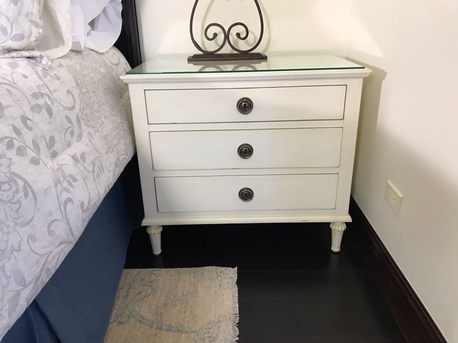 Pair Of Restoration Hardware White Nightstands - Maison Open Nightstand And Lockable 3-Drawer Nightstand With Key 32W X 19D X 28H (Retails $2,000) [Photo 6]