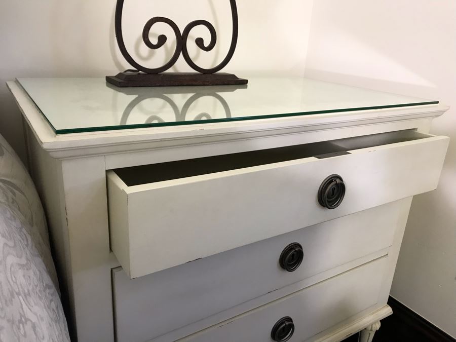 Pair Of Restoration Hardware White Nightstands - Maison Open Nightstand And Lockable 3-Drawer Nightstand With Key 32W X 19D X 28H (Retails $2,000) [Photo 12]