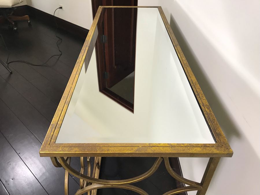 Gold Tone Metal Console Table With Mirrored Top - Collapsible 49W X 16.5D X 30.5H [Photo 10]