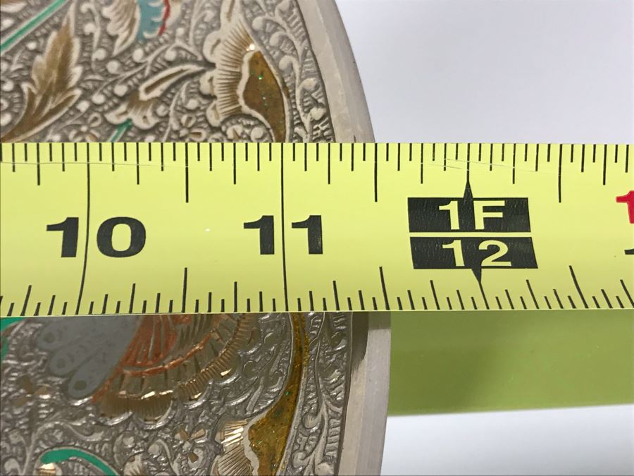 Vintage Etched Brass Indian Plate With Stand 11.5R [Photo 8]