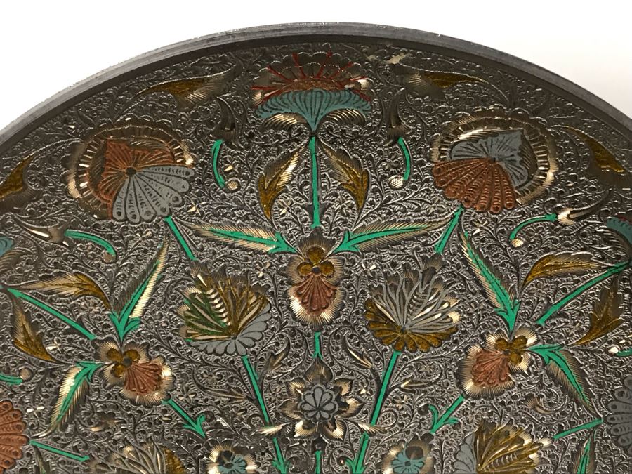 Vintage Etched Brass Indian Plate With Stand 11.5R [Photo 6]