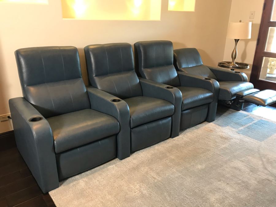 (4) Blue Leather Reclining Movie Theater Seats 124W X 36D X 42H (Retails $15,000 - Only 1 Year Old) [Photo 3]