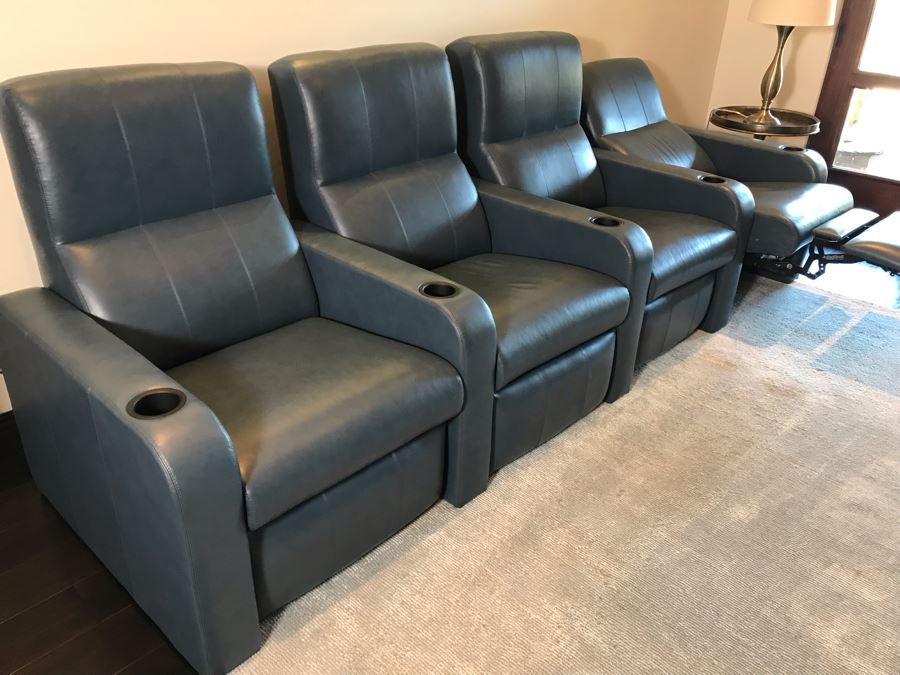 (4) Blue Leather Reclining Movie Theater Seats 124W X 36D X 42H (Retails $15,000 - Only 1 Year Old) [Photo 7]