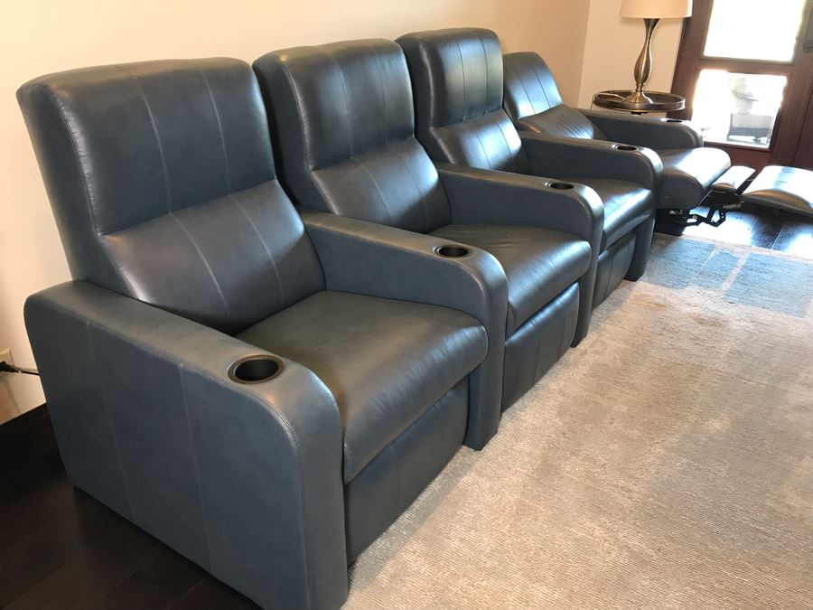 (4) Blue Leather Reclining Movie Theater Seats 124W X 36D X 42H (Retails $15,000 - Only 1 Year Old) [Photo 8]