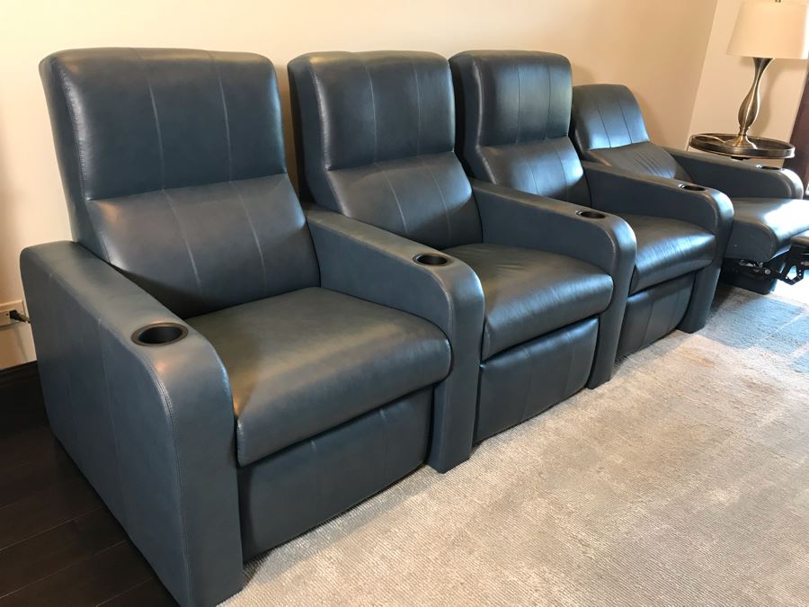 (4) Blue Leather Reclining Movie Theater Seats 124W X 36D X 42H (Retails $15,000 - Only 1 Year Old) [Photo 5]