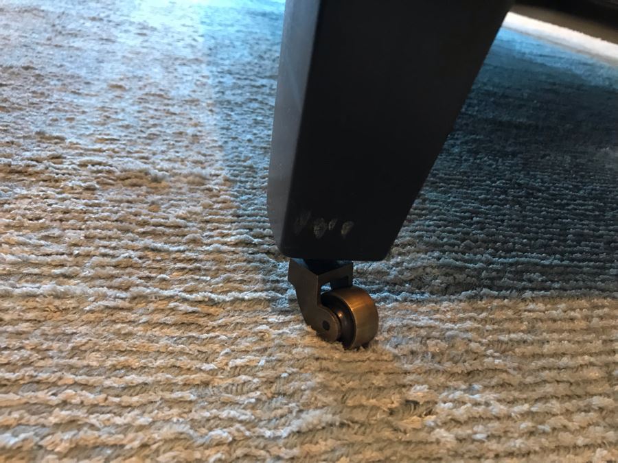 Custom Blue Upholstered Tufted Ottoman With Brass Nailhead Trim From Le Dimora 63W X 36D X 17H (Retails $3,500) [Photo 6]