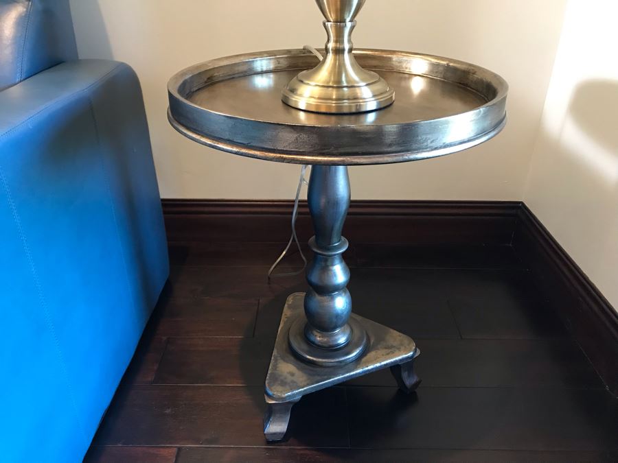 Silver Tone Pedestal Table 20R X 26H [Photo 2]