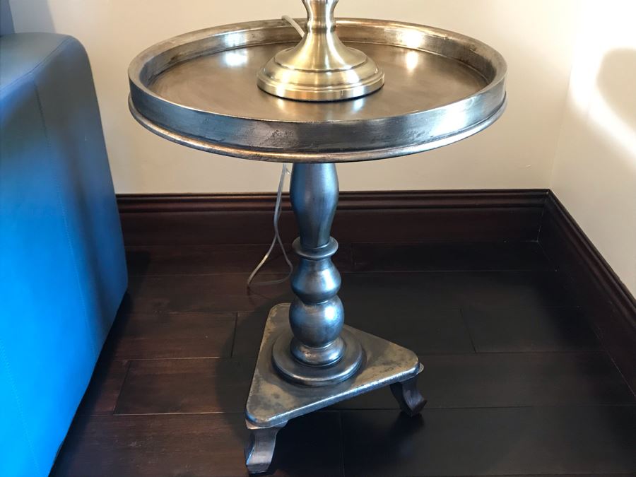 Silver Tone Pedestal Table 20R X 26H [Photo 1]