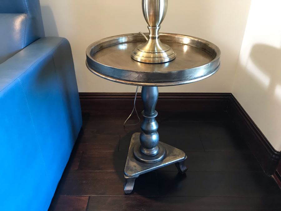 Silver Tone Pedestal Table 20R X 26H [Photo 3]
