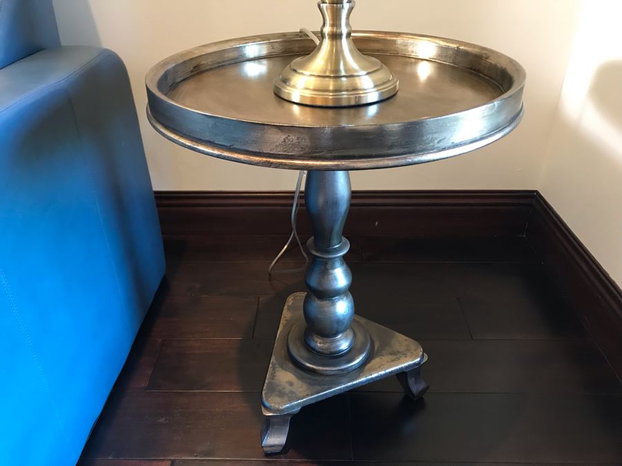 Silver Tone Pedestal Table 20R X 26H [Photo 4]