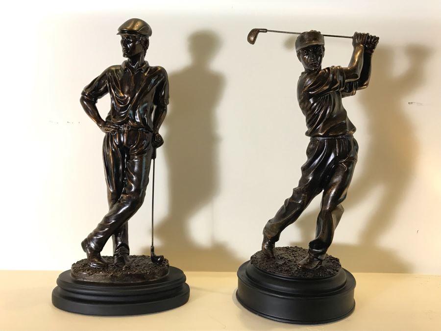 Pair Of Resin Golfer Sculptures 16H