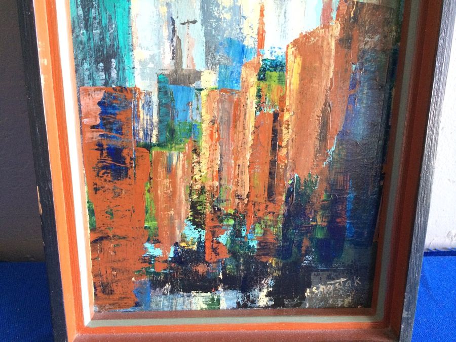 Original Acrylic Painting - P. Shostak - Syracuse Looking North 1971 [Photo 3]