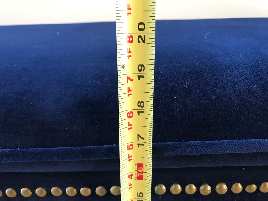 Blue Velvet Bench With Brass Nailhead Trim From Frontgate 61W X 20D X 19H (Retails $700) [Photo 12]