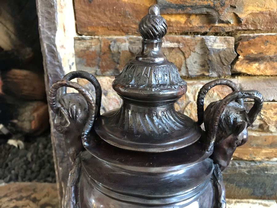 Pair Of Bronze Footed Rams Head Urns From Maitland-Smith 7.5W X 18H (Retails $930 For Pair) [Photo 7]