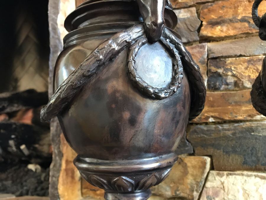 Pair Of Bronze Footed Rams Head Urns From Maitland-Smith 7.5W X 18H (Retails $930 For Pair) [Photo 12]