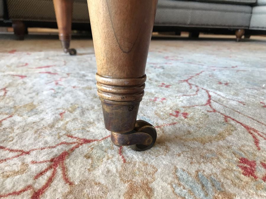 Light Burgundy Leather Ottoman With Brass Nailhead Trim 54W X 30.5D X 17H (Retails $3,500) [Photo 10]