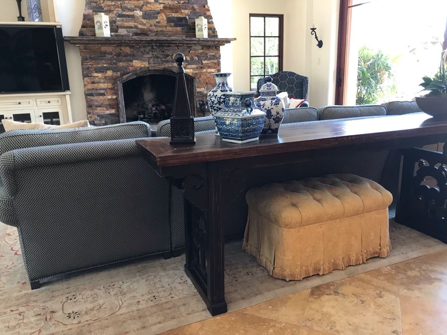 Kravet Furniture Sectional Sofa With Two Chaise Lounges, Brass Nailhead Trim And Six Throw Pillows - Spring Blend Down Seats 153W X 68D X 39H (Retails $17,000) [Photo 13]