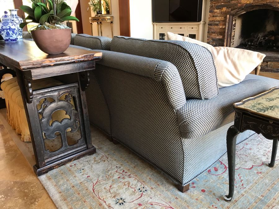 Kravet Furniture Sectional Sofa With Two Chaise Lounges, Brass Nailhead Trim And Six Throw Pillows - Spring Blend Down Seats 153W X 68D X 39H (Retails $17,000) [Photo 14]