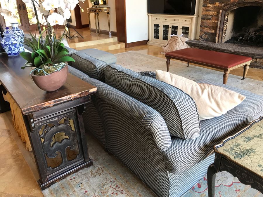 Kravet Furniture Sectional Sofa With Two Chaise Lounges, Brass Nailhead Trim And Six Throw Pillows - Spring Blend Down Seats 153W X 68D X 39H (Retails $17,000) [Photo 15]