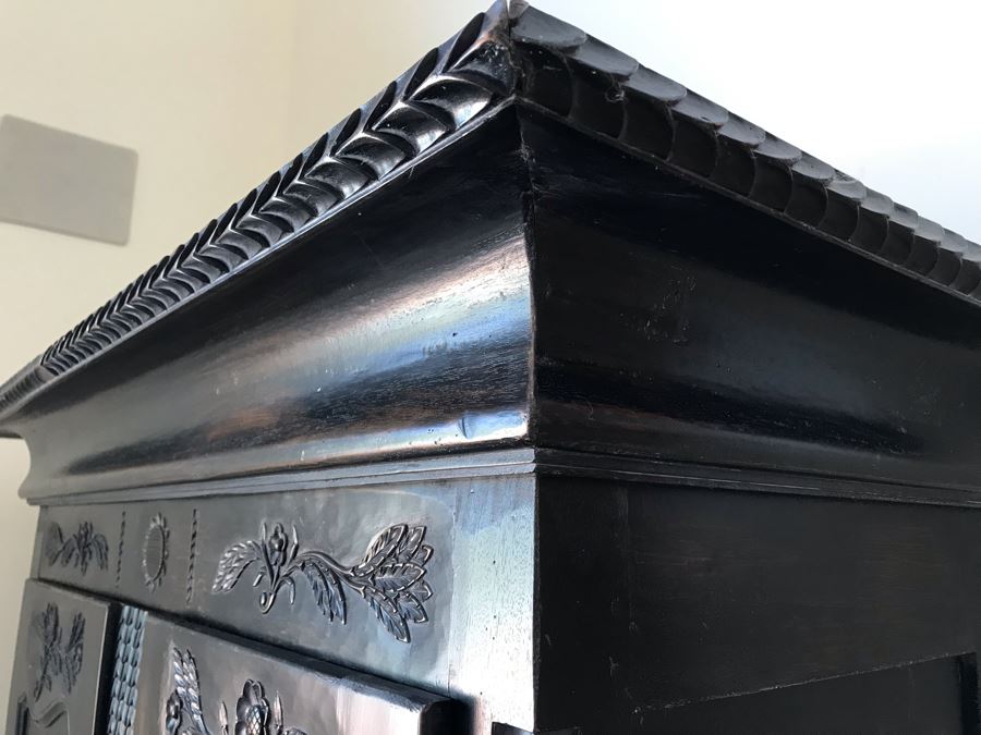 Carved Wooden Armoire Cabinet With Skeleton Key (No Screws Or Nails) By Marie Albert French & Country Furnishings New York 63W X 29.5D X 87.5H (Retails $5,000) [Photo 12]