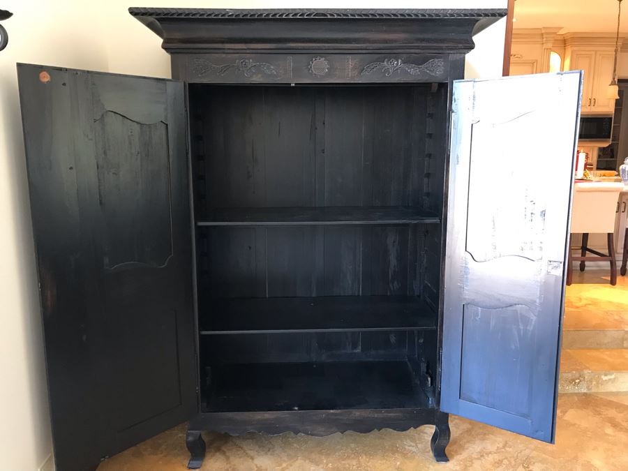 Carved Wooden Armoire Cabinet With Skeleton Key (No Screws Or Nails) By Marie Albert French & Country Furnishings New York 63W X 29.5D X 87.5H (Retails $5,000) [Photo 15]