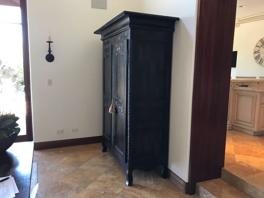 Carved Wooden Armoire Cabinet With Skeleton Key (No Screws Or Nails) By Marie Albert French & Country Furnishings New York 63W X 29.5D X 87.5H (Retails $5,000) [Photo 14]