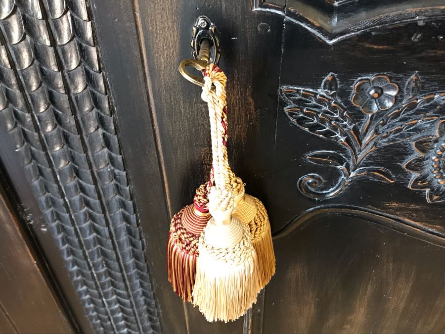 Carved Wooden Armoire Cabinet With Skeleton Key (No Screws Or Nails) By Marie Albert French & Country Furnishings New York 63W X 29.5D X 87.5H (Retails $5,000) [Photo 10]