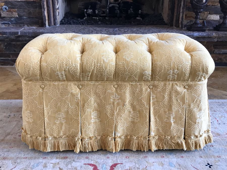 Custom Tufted Gold Ottoman 34W X 21D X 18H (Retails $1,500) [Photo 2]
