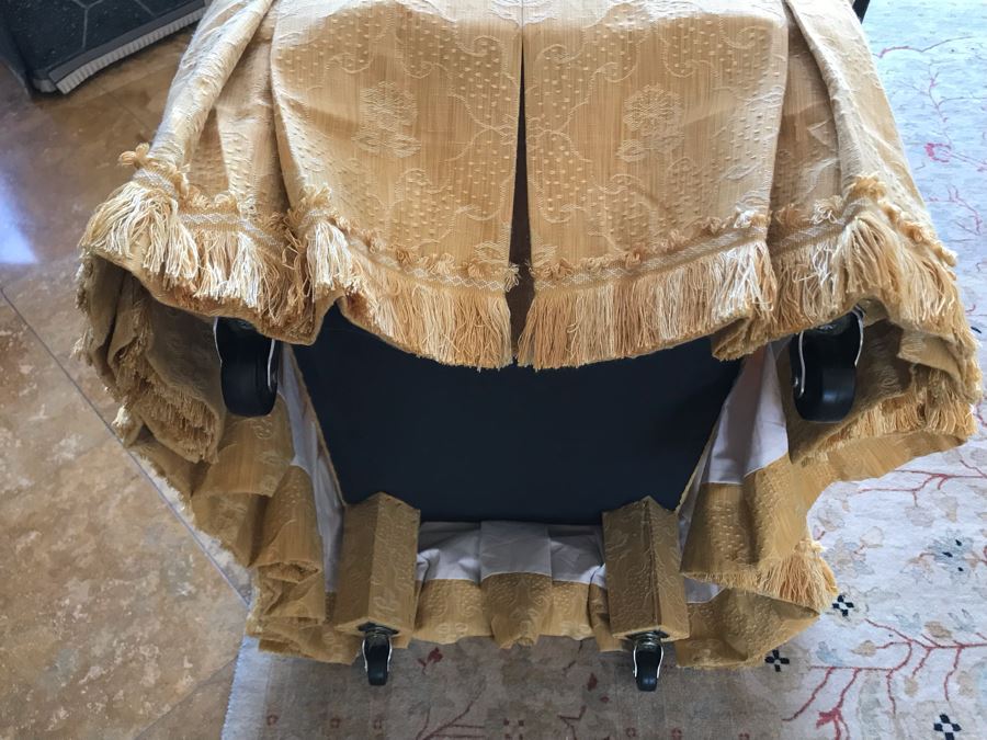 Custom Tufted Gold Ottoman 34W X 21D X 18H (Retails $1,500) [Photo 10]