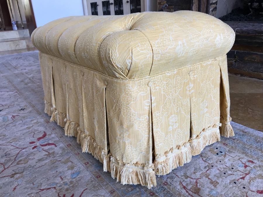 Custom Tufted Gold Ottoman 34W X 21D X 18H (Retails $1,500) [Photo 7]