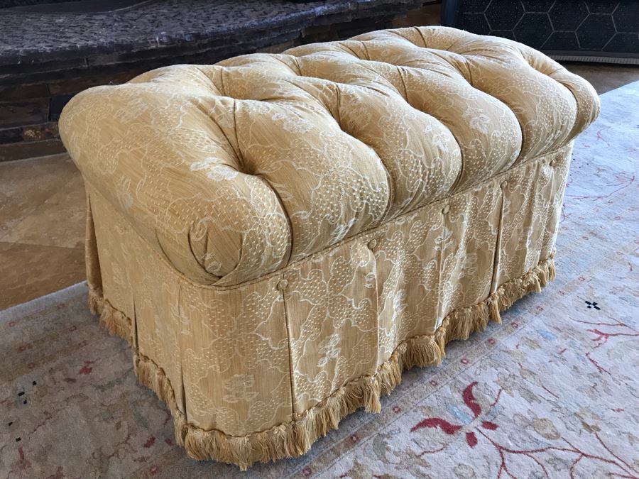 Custom Tufted Gold Ottoman 34W X 21D X 18H (Retails $1,500) [Photo 3]