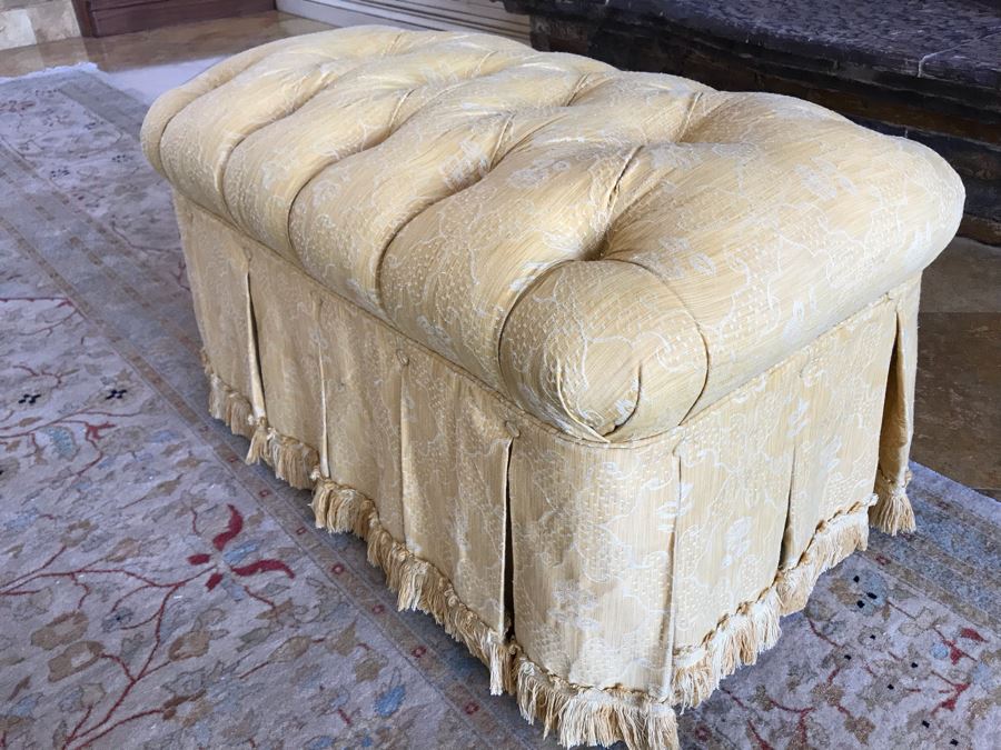 Custom Tufted Gold Ottoman 34W X 21D X 18H (Retails $1,500) [Photo 5]
