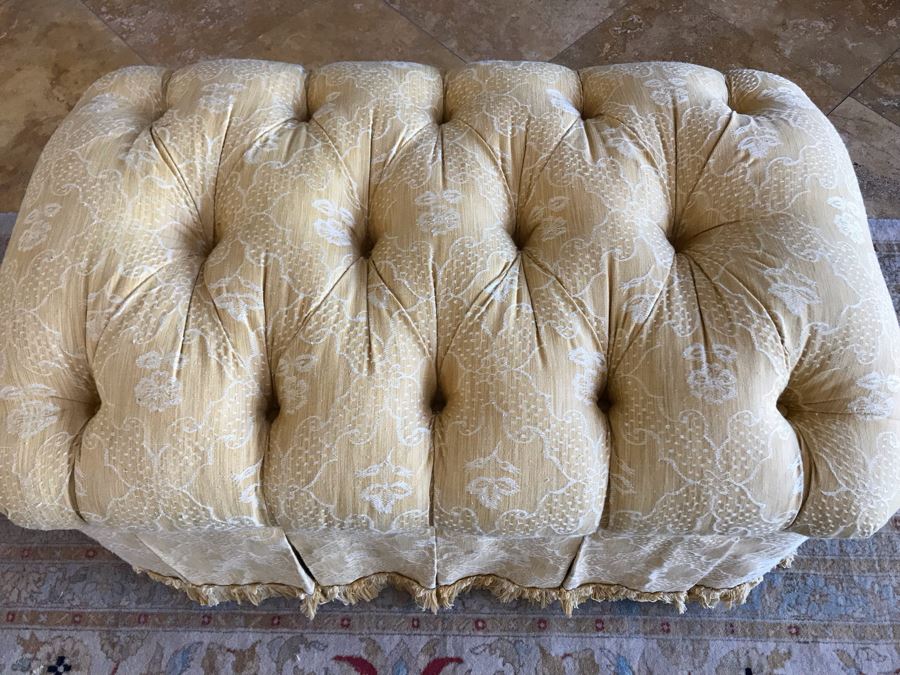 Custom Tufted Gold Ottoman 34W X 21D X 18H (Retails $1,500) [Photo 8]