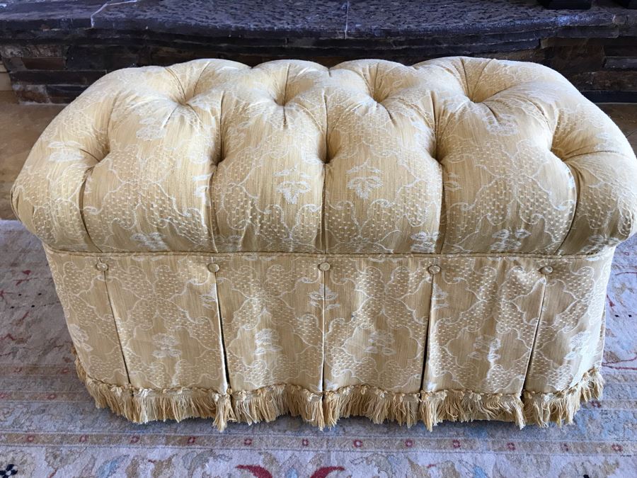 Custom Tufted Gold Ottoman 34W X 21D X 18H (Retails $1,500) [Photo 9]