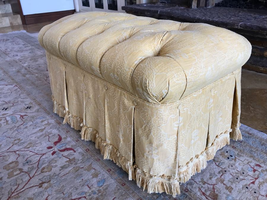 Custom Tufted Gold Ottoman 34W X 21D X 18H (Retails $1,500) [Photo 4]
