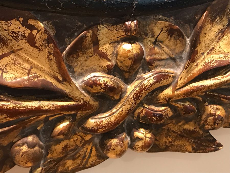 Large Round Gilded Mirror With Wreath Design (Has Slight Crack In Wood On Right - See Photos) Purchased In Boston Antique Store 48R (Retails $500) [Photo 6]