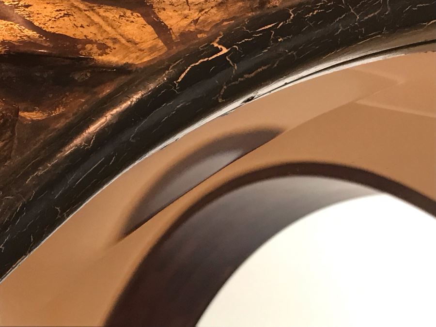 Large Round Gilded Mirror With Wreath Design (Has Slight Crack In Wood On Right - See Photos) Purchased In Boston Antique Store 48R (Retails $500) [Photo 11]
