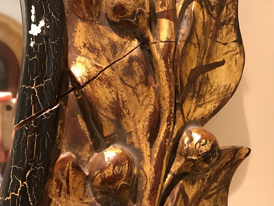 Large Round Gilded Mirror With Wreath Design (Has Slight Crack In Wood On Right - See Photos) Purchased In Boston Antique Store 48R (Retails $500) [Photo 9]