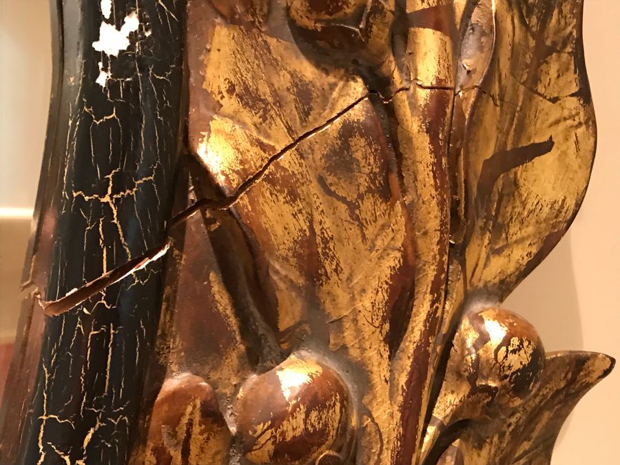 Large Round Gilded Mirror With Wreath Design (Has Slight Crack In Wood On Right - See Photos) Purchased In Boston Antique Store 48R (Retails $500) [Photo 8]