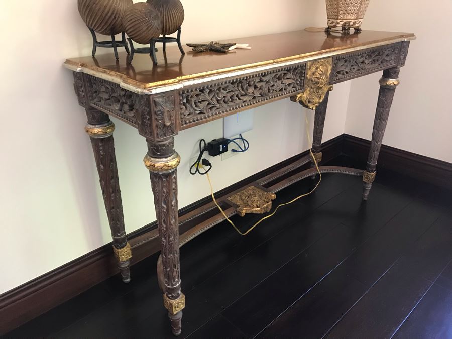 Carved Wooden Indian Console Table (Purchased At Boston Antique Store) (Retails $1,200) [Photo 4]