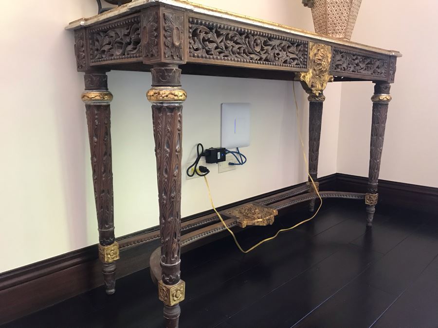 Carved Wooden Indian Console Table (Purchased At Boston Antique Store) (Retails $1,200) [Photo 11]