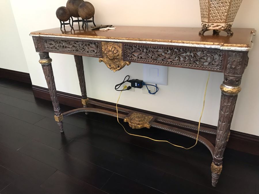 Carved Wooden Indian Console Table (Purchased At Boston Antique Store) (Retails $1,200) [Photo 6]